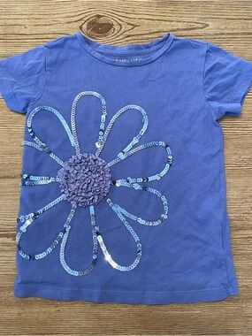 Crewcuts Girls Blue Sequin Flower Short Sleeve Top